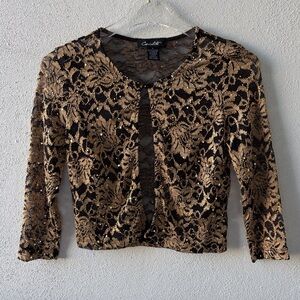 Candalite Evening Jacket Small Gold Black Sequins Elegant Button Party